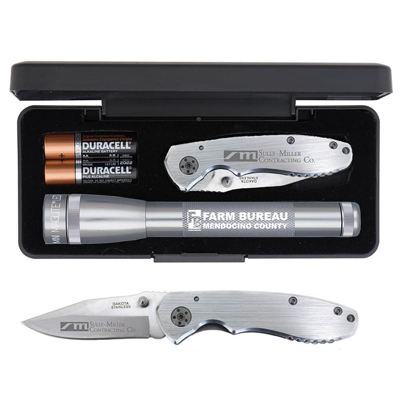 LED AA Mini Silver Maglite&reg; w/Warhawk Pocket Knife
