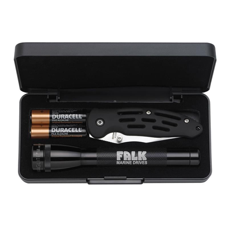 AA Mini Maglite® w/ Cavalier Handle Pocket Knife - Black