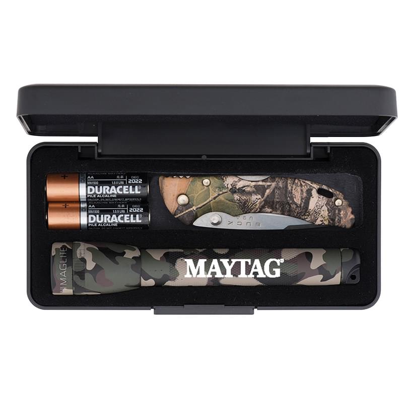 AA Camo Mini Mag-Lite with Buck Bantam BBW Camo Lockback Knife